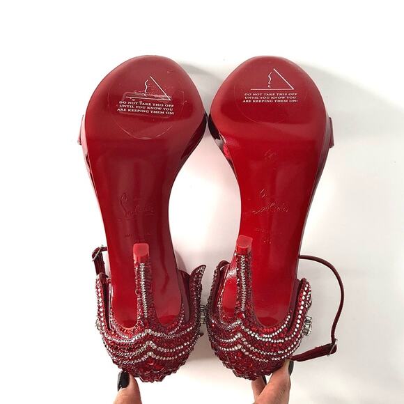 NEW Christian Louboutin Loubi Vega Red Crystal Embellished Strappy Sandals 38 - Picture 8 of 9